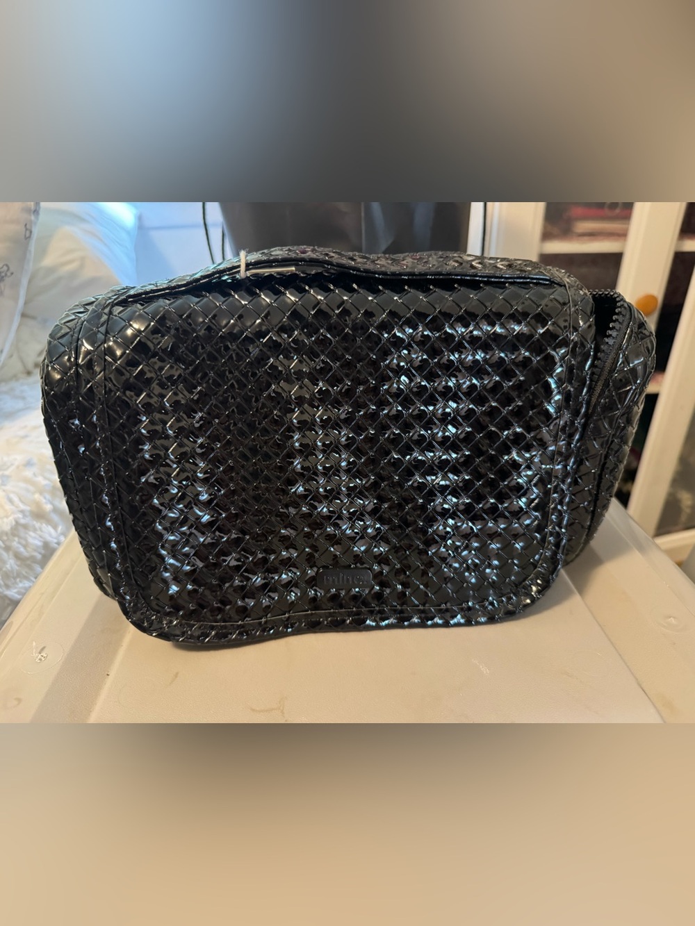 mine Black Quilted Patent Cosmetic Case